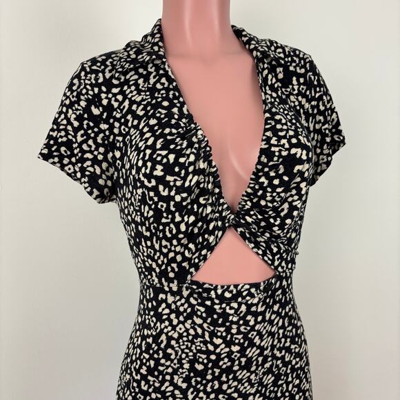 Free People Marsaille Short Sleeve Cutout Minidress Small Black animal print - Picture 4 of 10